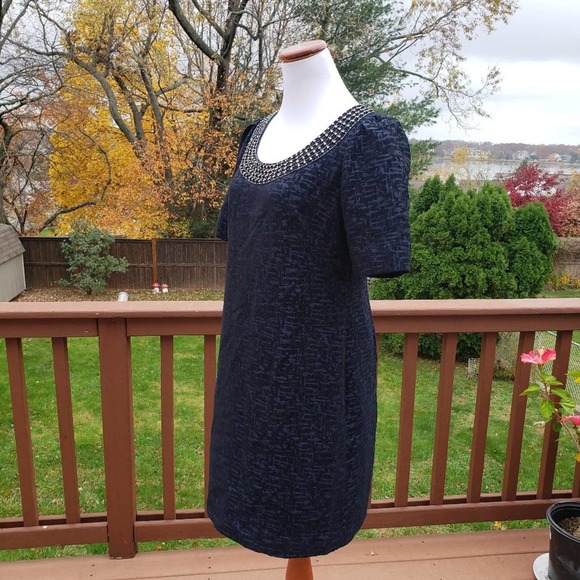 Dress Embellished Black Blue Jewel Textured Old Money Sz 10 ADRIANNA PAPELL - Picture 7 of 13